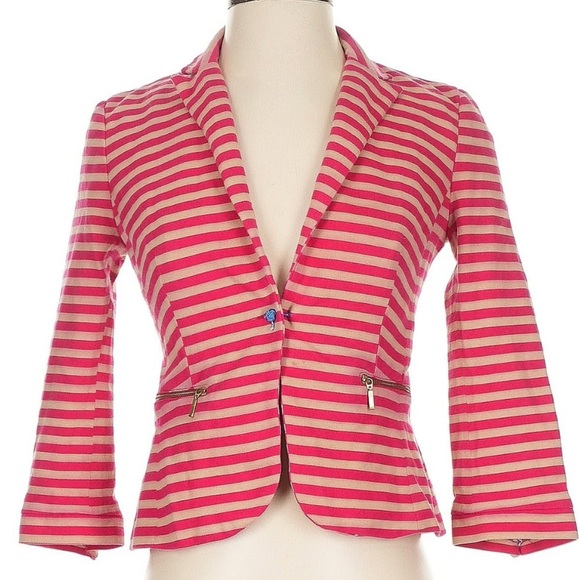 ZARA TRF Collection Pink Cream Tan Stripe Blazer Jacket Size Small Bloggers Fav - Picture 10 of 12